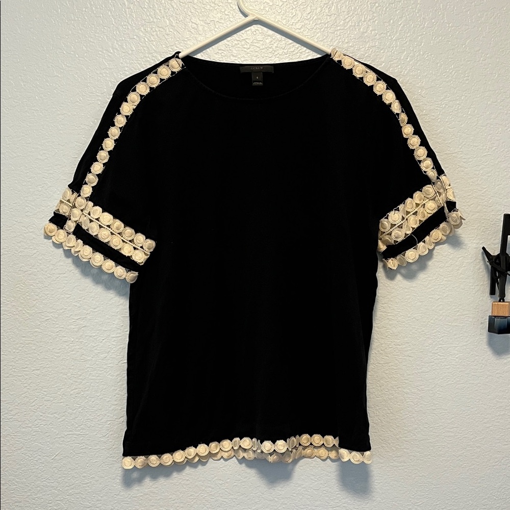 J. Crew Black Top with Cream Details